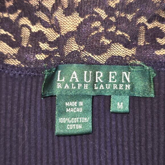 Lauren Ralph Lauren Purple Cotton Lace Trim Tank Top Size M Cami Fairy Coquette - Picture 6 of 6